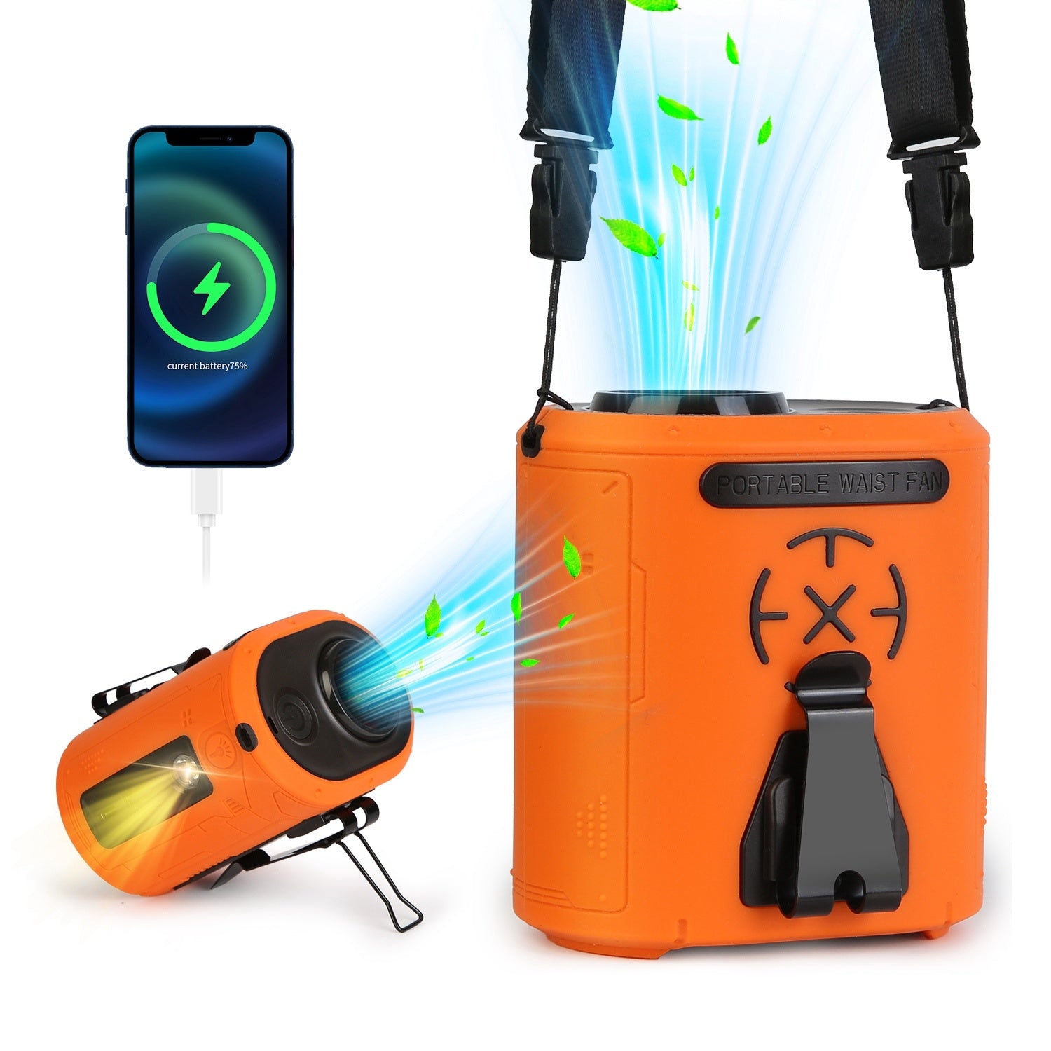 5-in-1 Portable Waist Clip Fan with LED & Power Bank