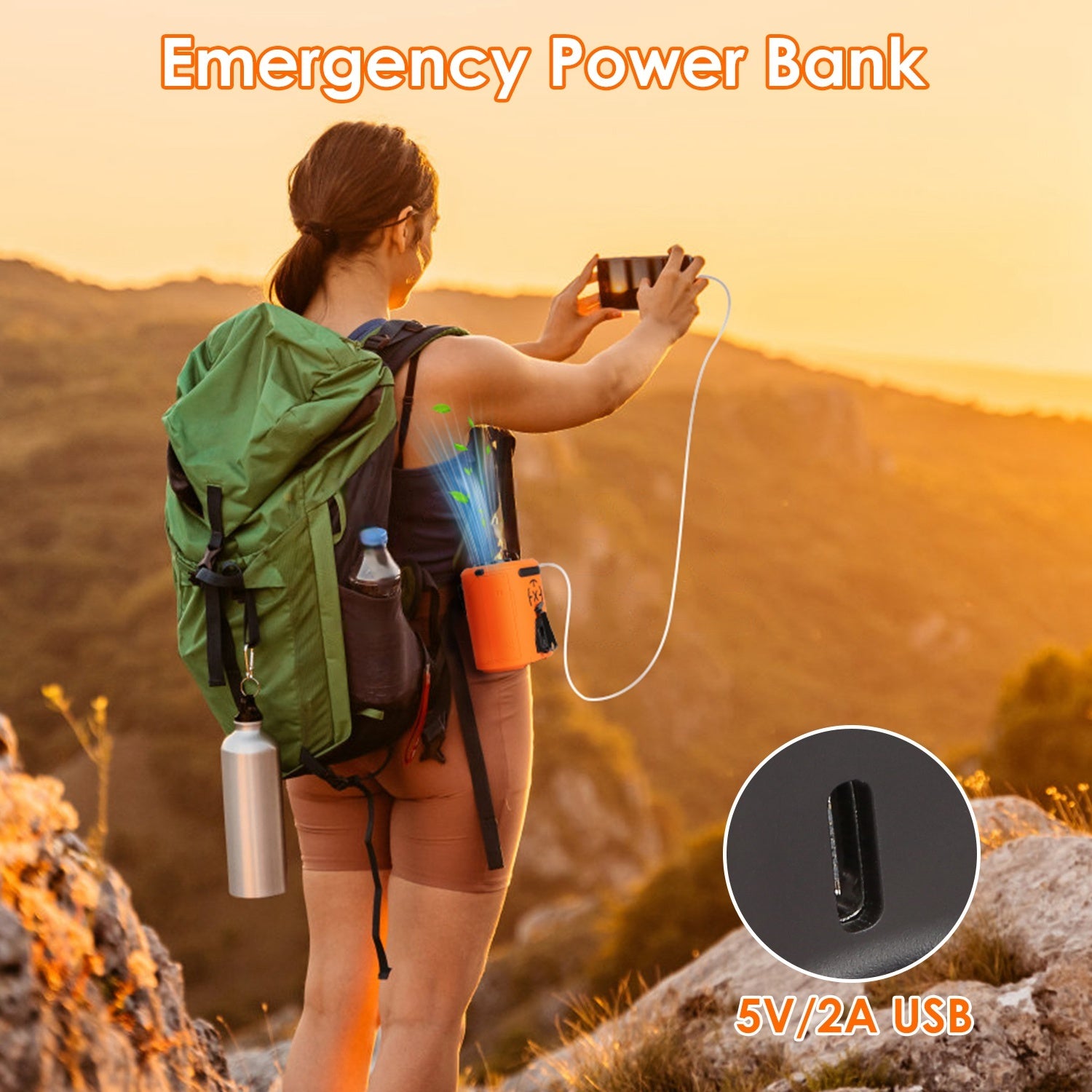 5-in-1 Portable Waist Clip Fan with LED & Power Bank